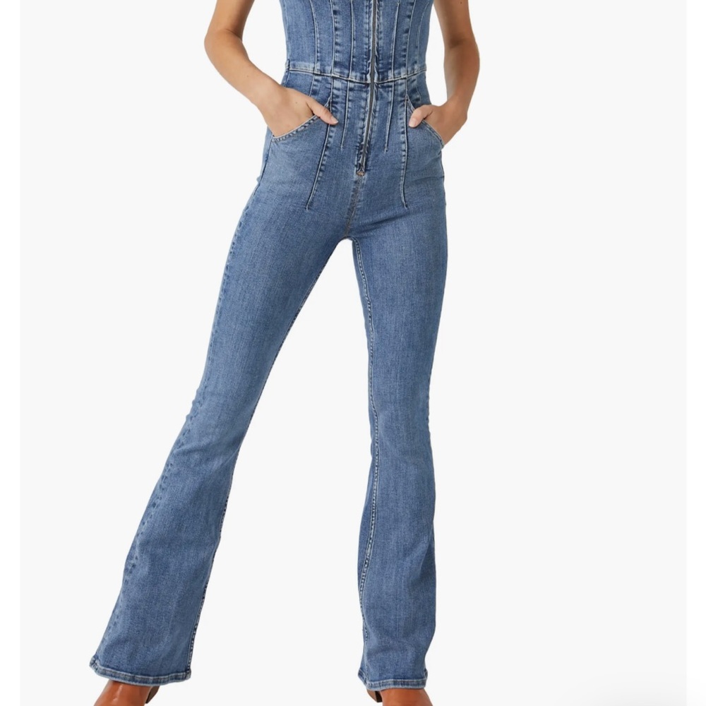 Free people light wash Jayda jumpsuit medium